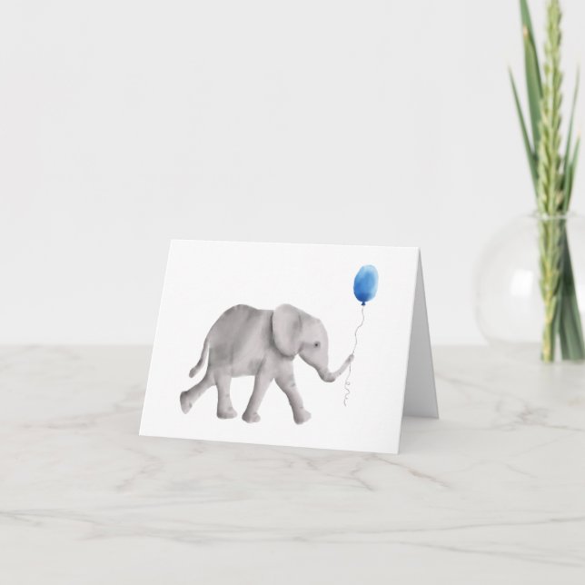 Carte Baby shower Elephant Merci Cartes, Bleu (Devant)