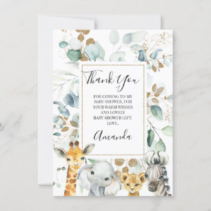 Carte Baby shower Eucalyptus Gold Safari Animaux