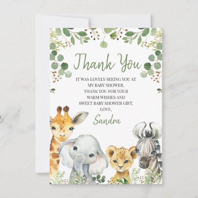 Carte Baby shower Eucalyptus Safari neutre pour le (Devant)