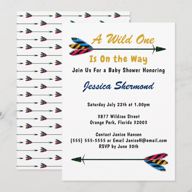 Carte Baby shower Faux Gold A Wild One Tribal Arro (Devant / Derrière)
