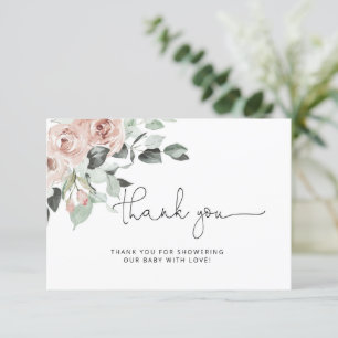 Carte Baby shower floral Dusty rose merci