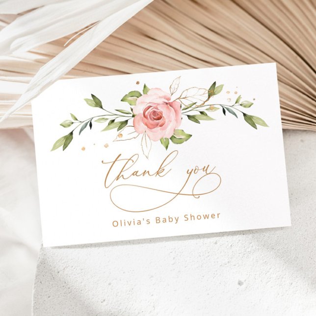 Carte Baby shower floral or roux merci (Créateur téléchargé)