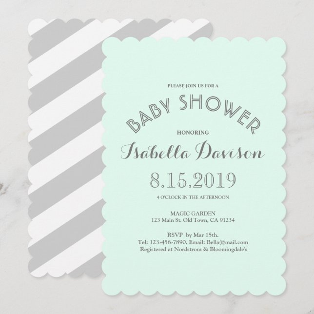 Carte Baby shower Gris Gris Mint (Devant / Derrière)