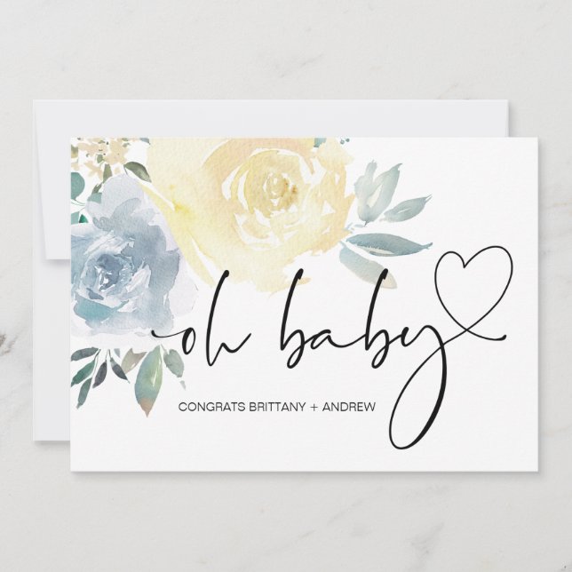 Carte Baby shower Grossesse Félicitations Blue Floral (Devant)