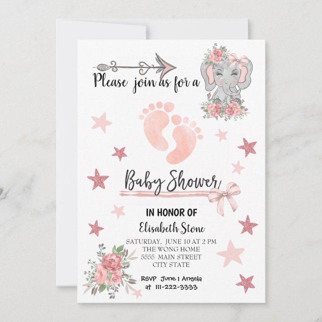 Carte baby shower Invitation 5X7" Fille (Devant)