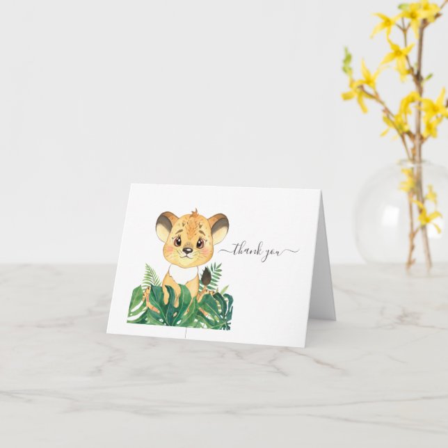 Carte baby shower Lion Jungle Watercolor (Fleur jaune)