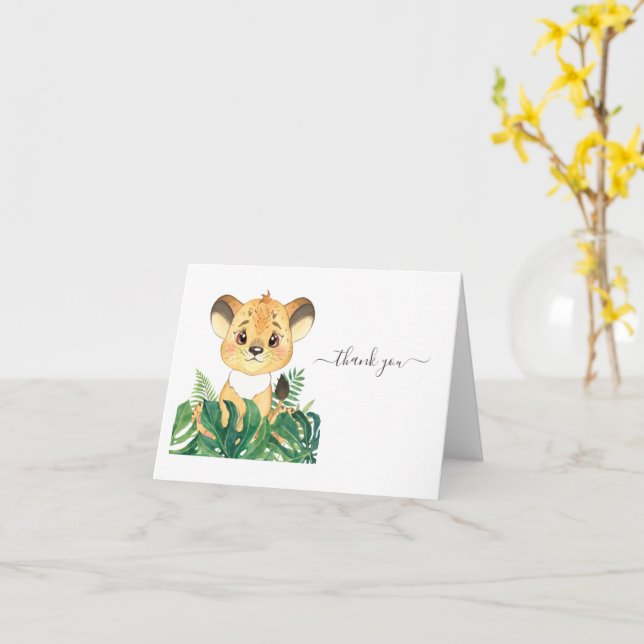 Carte baby shower Lion Jungle Watercolor (Fleur jaune)