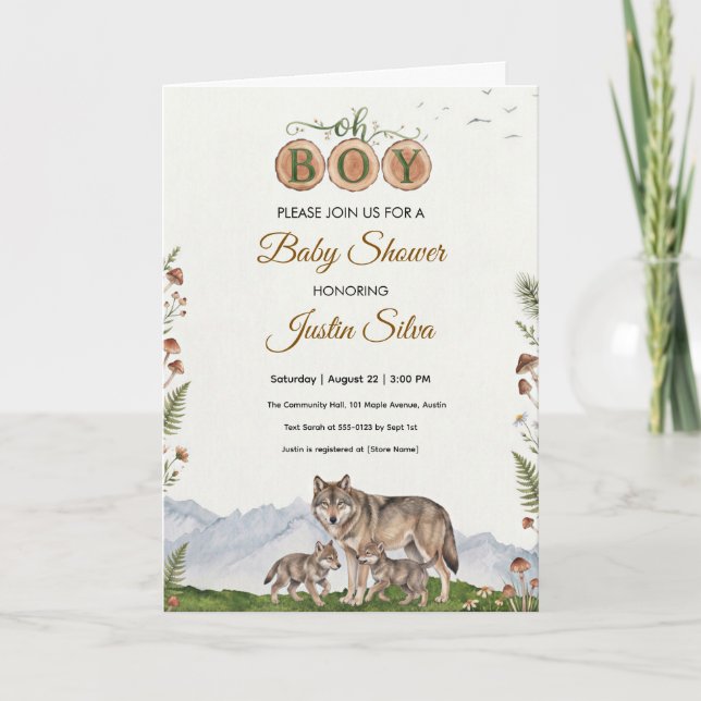 Carte Baby-Shower Loup des Bois (Devant)