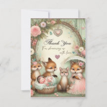 Carte baby shower Merci. Animaux précieux