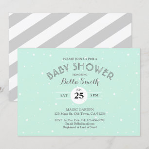 Carte Baby shower Mint Grey Stars White Stripes