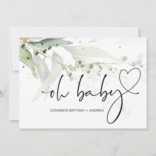 Carte Baby shower Nouvelle maman Félicitations Eucalyptu (Devant)