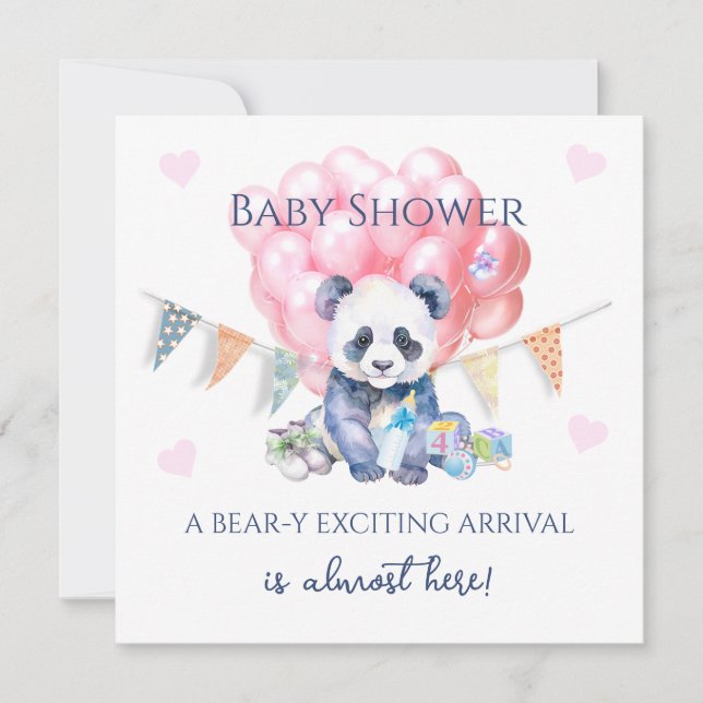 Carte Baby Shower ours ours d'un bébé panda avec des lam (Devant)