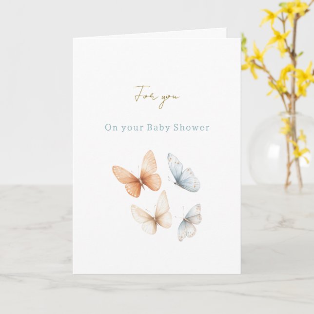 Carte Baby Shower Papillons Bleus Peche (Fleur jaune)