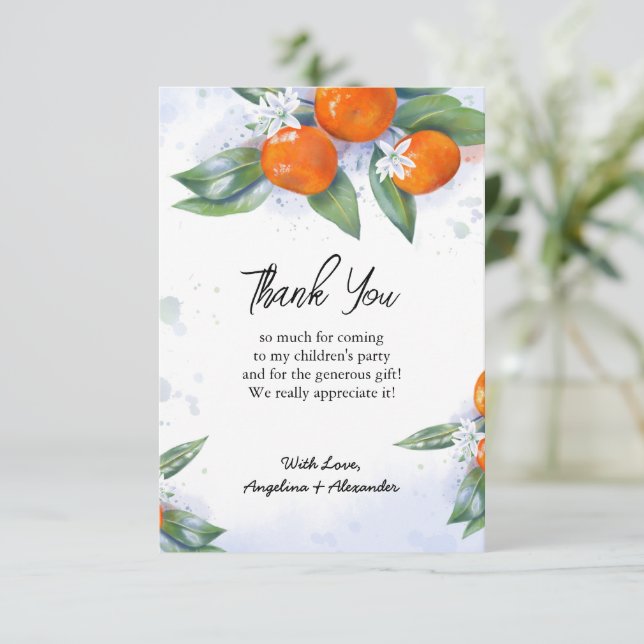 Carte Baby shower plat Merci Tangerine (Debout devant)