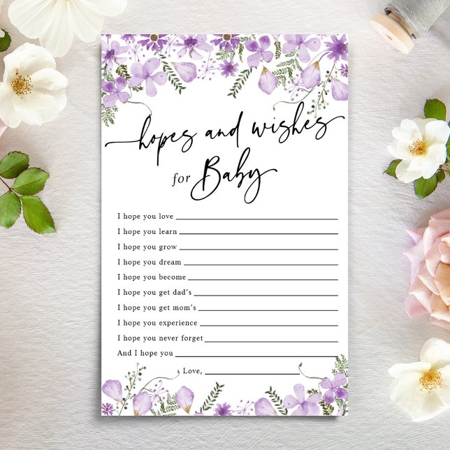 Carte Baby shower Purple Florals Espoirs & Souhait (Créateur téléchargé)