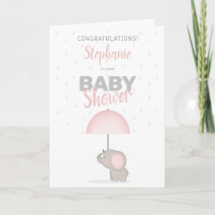Carte Baby shower rose éléphant bébé