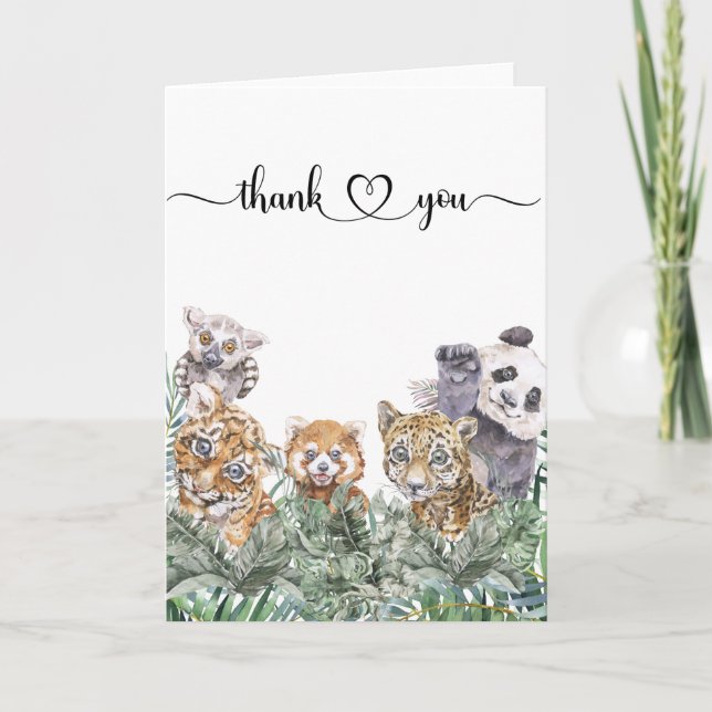 Carte Baby shower Tropical Jungle Animaux Merci (Devant)