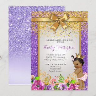 Carte Baby shower violet afro-américaine