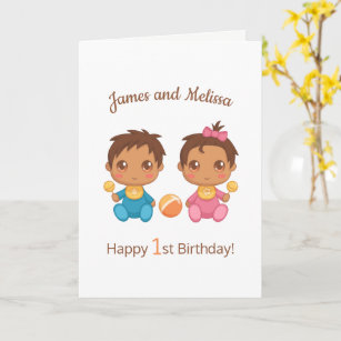 Carte Baby Twins Boy Girl First Birthday Blank Card