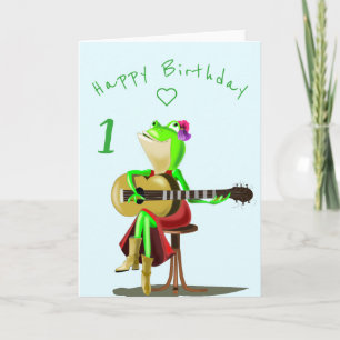 Carte BabyBirthday Card Guitar Player Frog Personnalisé