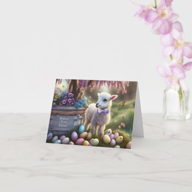 Carte Babys Frist Easter with Cute Lamb Eggs (Orchidée)