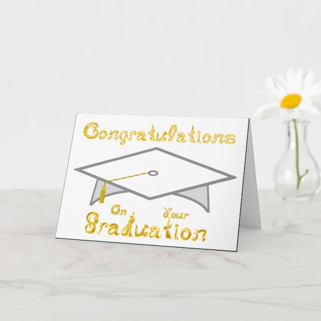 Carte Bac de graduation blanc et or Casquette ou (Petite plante)