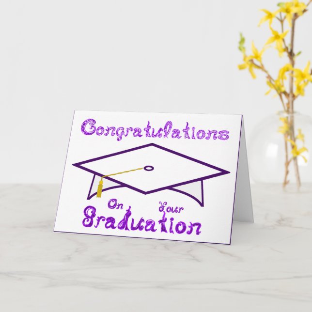 Carte Bac de graduation blanc et violet Casquette de par (Fleur jaune)