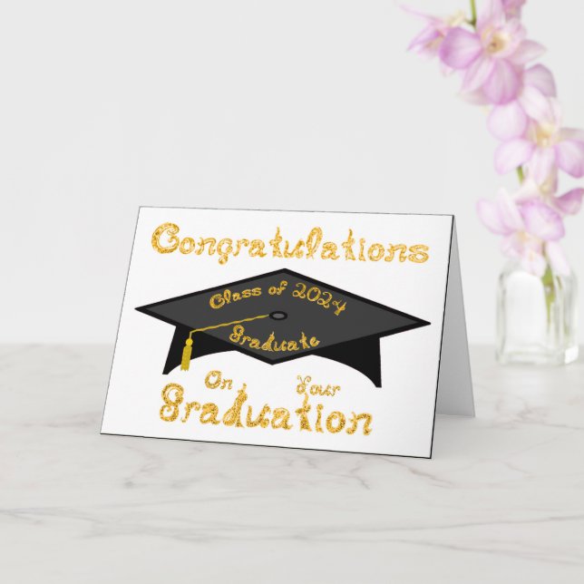 Carte Bac de graduation noire Classe d'or 2024 Casquette (Orchidée)