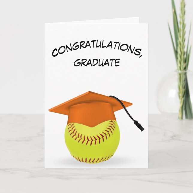 Carte Bac de graduation orange sur un softball jaune (Devant)