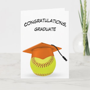 Carte Bac de graduation orange sur un softball jaune