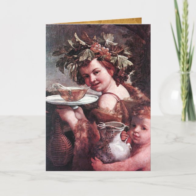 Carte BACCHUS, RAISINS ET PARCHEMENT DE VIN ROSE Anniver (Devant)