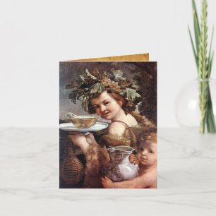 Carte BACCHUS , RAISINS ET VIN BLANC PARCHEMIN Anniversa