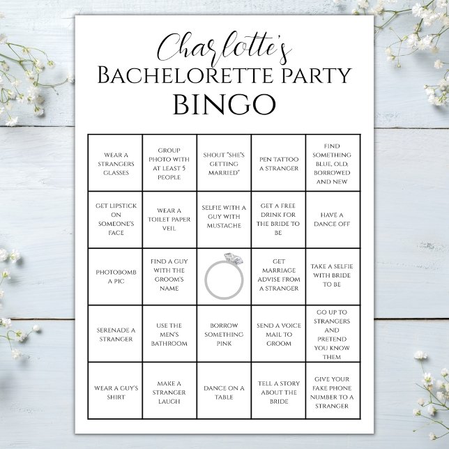 Carte Bachelorette Bingo Hen Party Jeu Challenge (bachelorette bingo hen party game bachelorette party games challenge bingo minimalist )