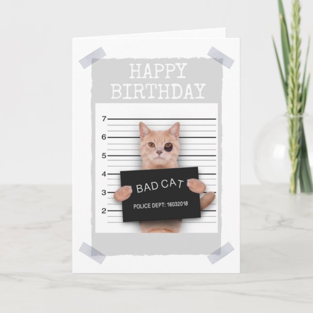 Carte BAD CAT Police Mugshot - HAPPY BIRTHDAY Card (Devant)