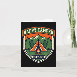 Carte Badge de campeur heureux tente montagne feu de cam