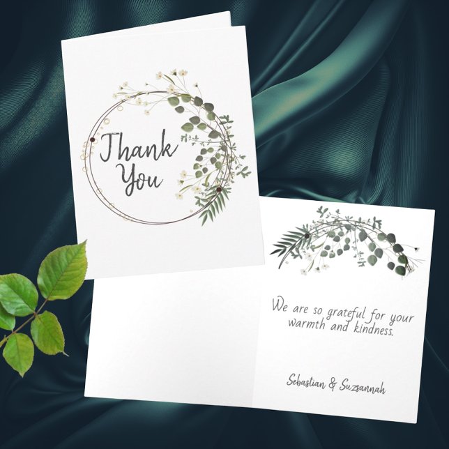 Carte Bague florale blanche à verdure délicate personnal (Thank you note card front with inside template text.)