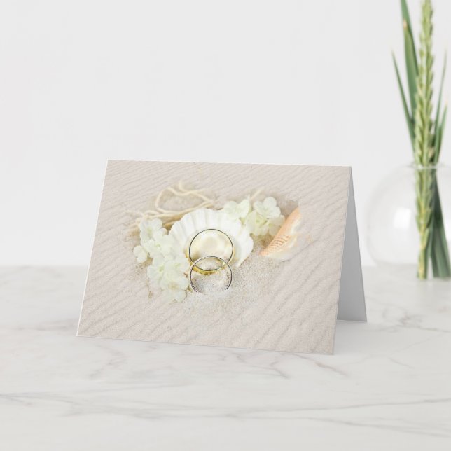 Carte Bagues mariages en coquillage et sable (Devant)