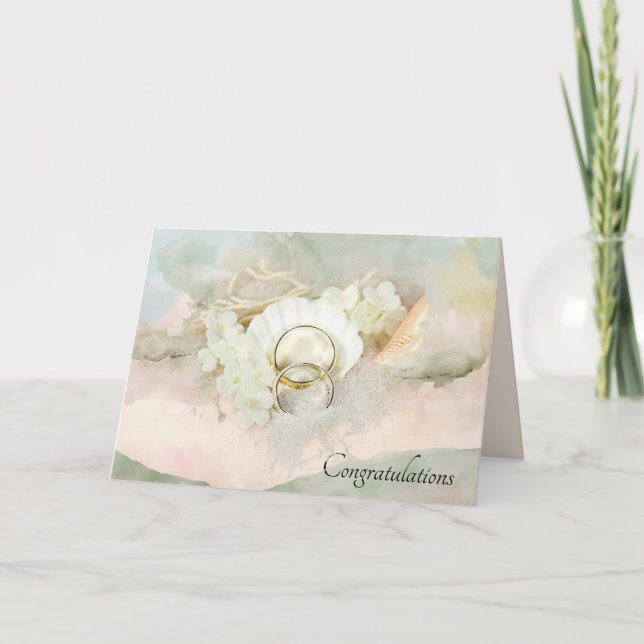 Carte Bagues mariages en coquillage et sable (Devant)