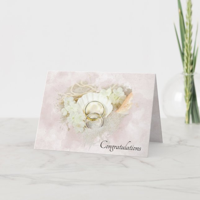 Carte Bagues mariages en coquillage et sable (Devant)
