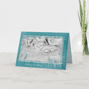 Carte Bagues mariages sur pétale rose