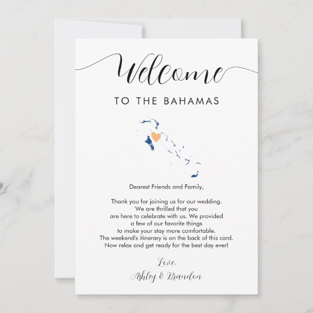 Carte Bahamas Mariage Bienvenue Lettre Itinéraire  (Devant)
