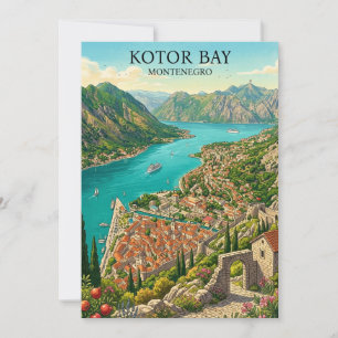 Carte Baie de Kotor Monténégro Voyage Rétro Vintage