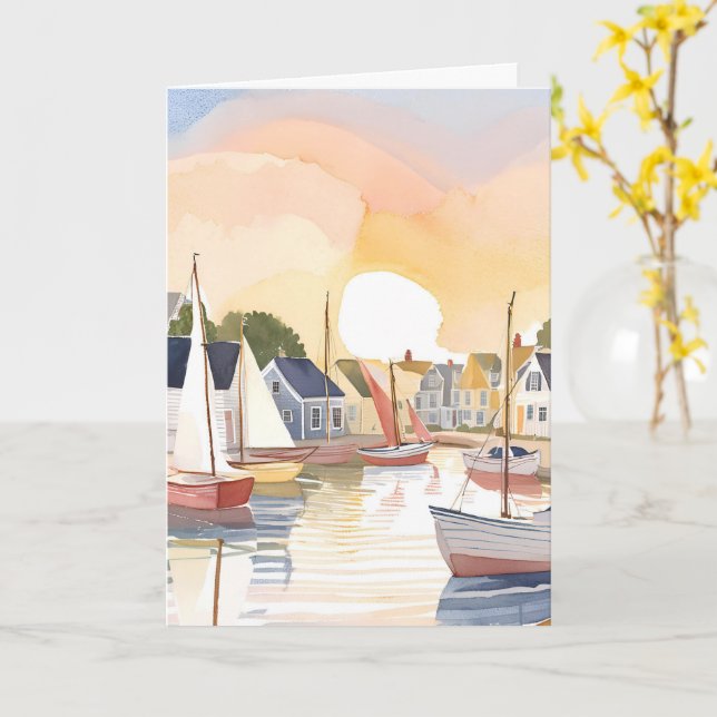 Carte Baie des bateaux | Peinture aquarelle de l'océan c (Fleur jaune)