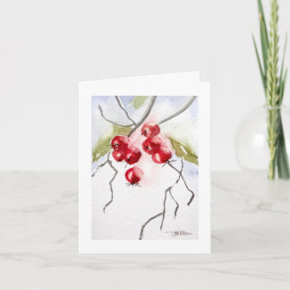 Carte Baies de houx aquarelle Noël