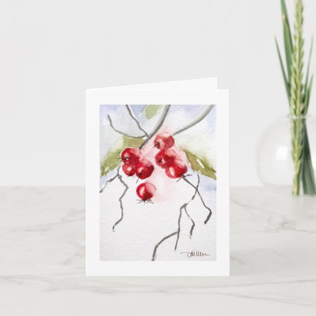Carte Baies de houx aquarelle Noël (Devant)