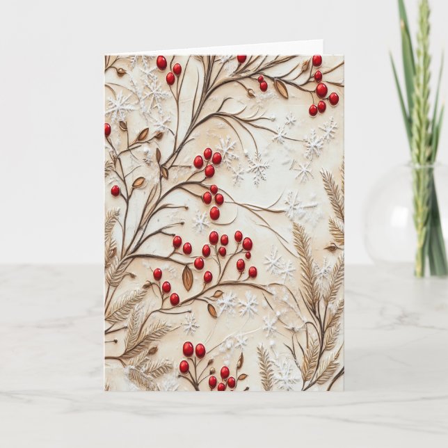 Carte Baies de Noël classiques et flocons de neige (Devant)