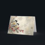 Carte Baies rouges et flocons de neige avec les poulets<br><div class="desc">Berries rouges et flocons de neige avec poulets Description : Un design délicieux avec des poulets perchés sur une branche à feuillage persistant entourée de baies rouges et de flocons de neige. L'arrière - plan gris doux ajoute une touche vintage. Étiquettes : flocons de neige de baies rouges, conception de...</div>