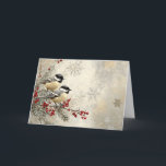 Carte Baies rouges et flocons de neige avec les poulets<br><div class="desc">Berries rouges et flocons de neige avec poulets Description : Un design délicieux avec des poulets perchés sur une branche à feuillage persistant entourée de baies rouges et de flocons de neige. L'arrière - plan gris doux ajoute une touche vintage. Étiquettes : flocons de neige de baies rouges, conception de...</div>