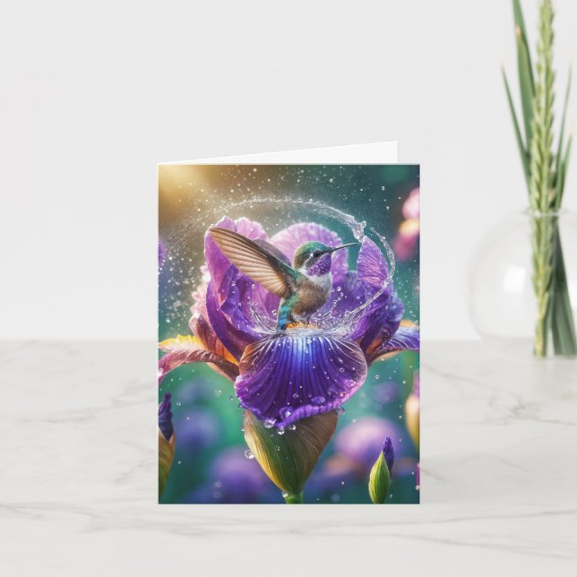 Carte Baignade De Colibri Dans Iris Note Card (Devant)