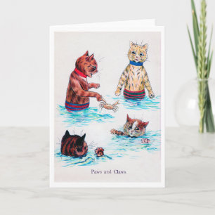 Carte Baignade en chats à la plage, Louis Wain